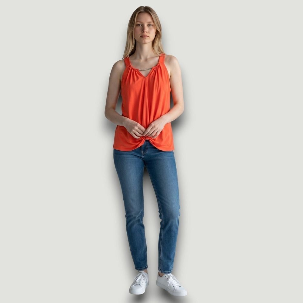 Adrienne Vittadini Tank Top Womens L Coral Orange Vibrant Casual Chic Office